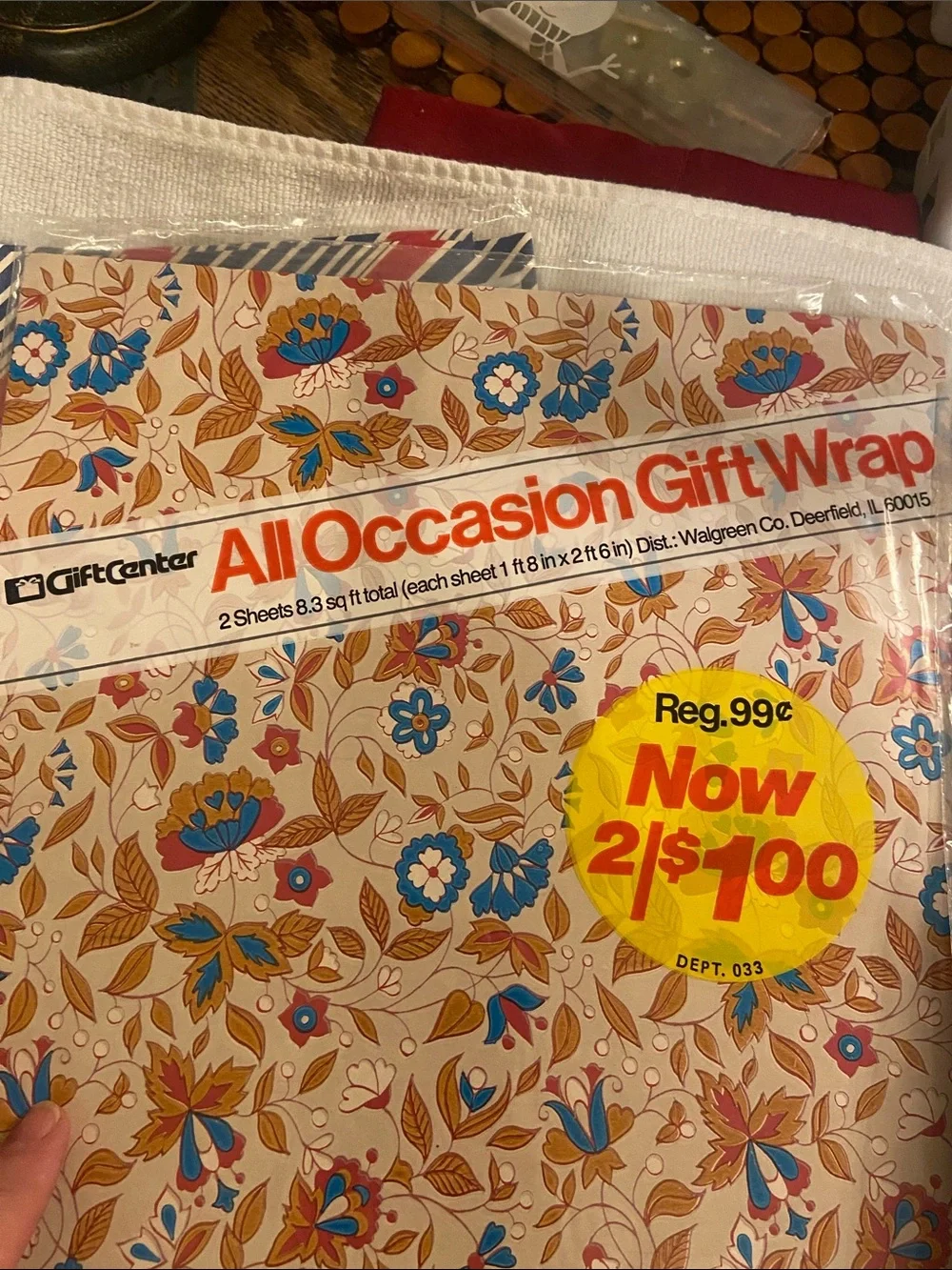 Vintage GiftCenter All Occasions Floral & Stripe Gift Wrap Pack Blue, Red, Pink